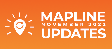 Mapline Updates for November 2022. Blog preview image with Mapline Logo, a map pin, styled as a lightbulb.