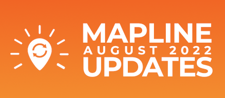 Mapline Updates for August 2022. Blog preview image with Mapline Logo, a map pin, styled as a lightbulb.
