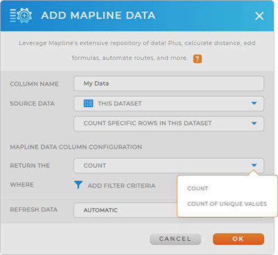 use mapline data to count values in your dataset. This is a huge time-saver!