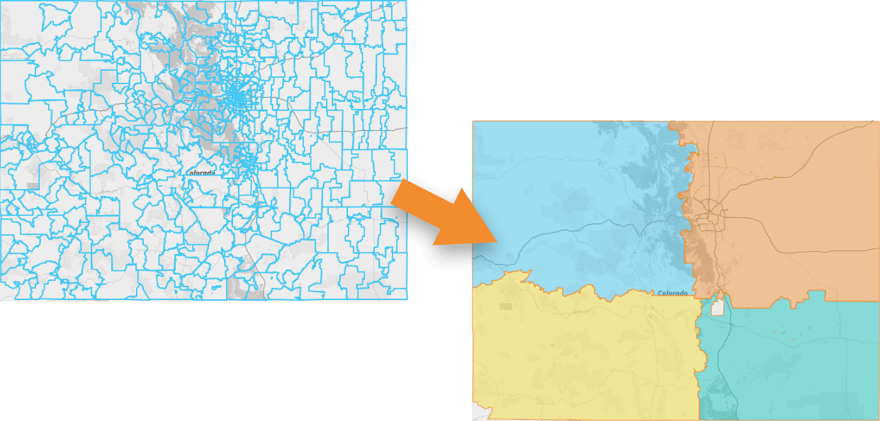Screenshot of 2 different territory segments in the state of CO.